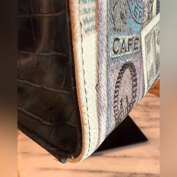 Gude Womens Handbag Crossbody Removable Strap NY, Paris Theme Blue Croc Pattern - Picture 14 of 16